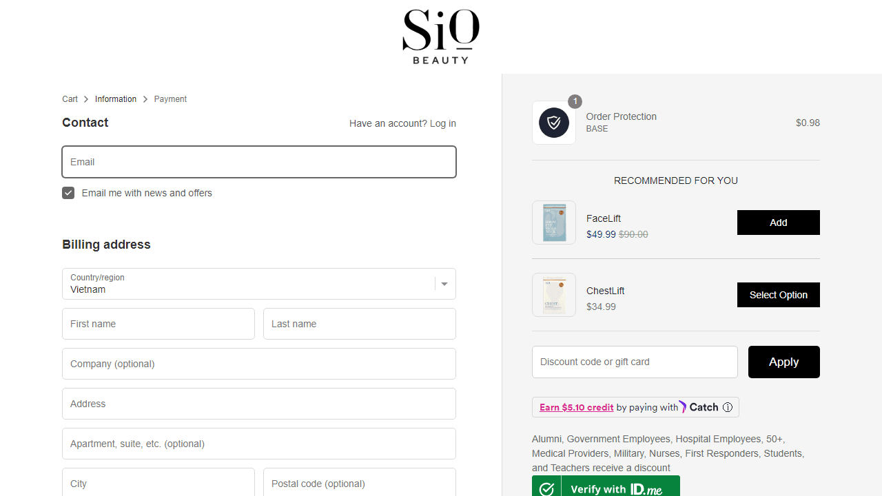 How to apply Sio Beauty coupon code